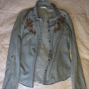 Denim Button Up with Floral Embroidery